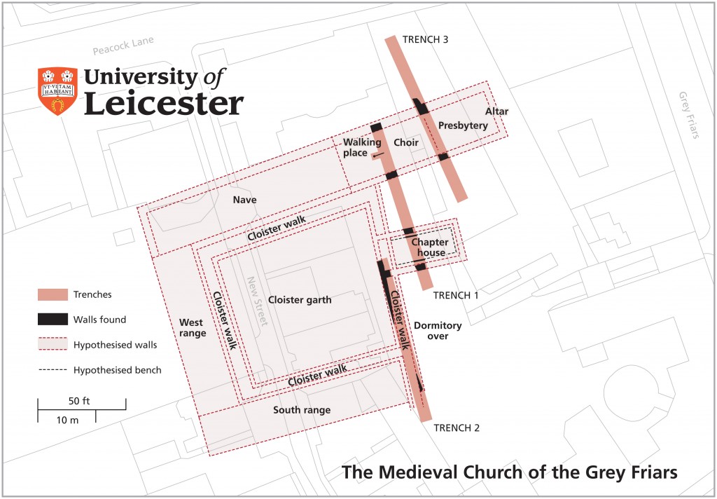 Site-map of the Medieval Church of the Grey Friars (Credit: University of Leicester)